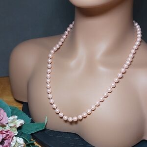 Vintage Soft Pink Faux Pearl Necklace 24"